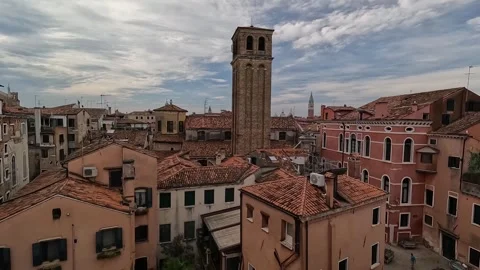 Venice - Opening Window to Rooftop View of Historic City Stock Footage 341388508