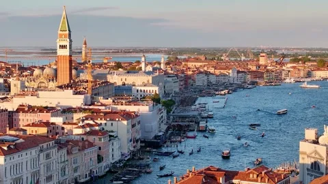 Venice Piazza San Marco Drone 01 | Grand Canal | Italy | Sunset | 4K Stock Footage 259924716