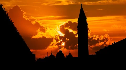 Venice: Piazza San Marco or St Mark's Square at Sunset with Campanile, Italy Stock Footage 108577908