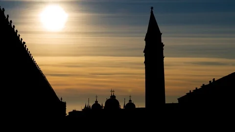 Venice: Piazza San Marco or St Mark's Square, Timelapse at Sunset, Italy Stock Footage 108767008
