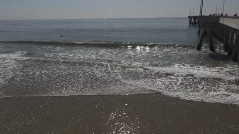 Venice pier looking down the pier,  the Pacific Ocean and Stock Footage 121326950