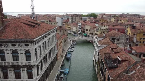 Venice on quarantine - Guglie Bridge and canal Stock Footage