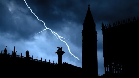 Venice: San Marco Square and Campanile, Thunderstorm and Lightning Time Lapse Stock Footage 116751238