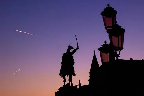 Venice Statue at sunset Foto stock