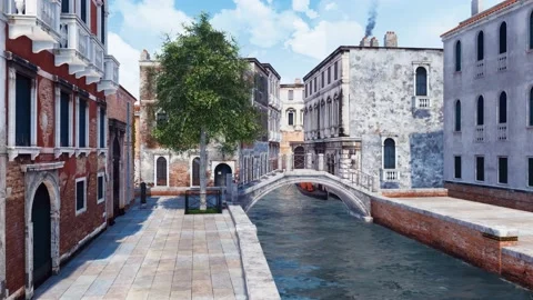 Venice street with stone bridge over narrow canal 4K Stock Footage 112778132
