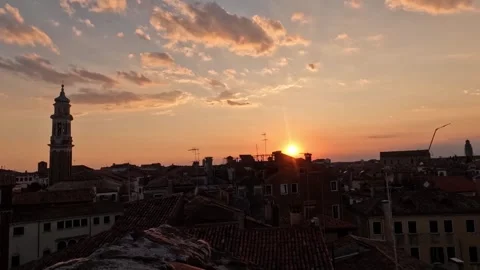 Venice - Sunset Timelapse Over Historic Cityscape and Rooftops Stock Footage 341387928