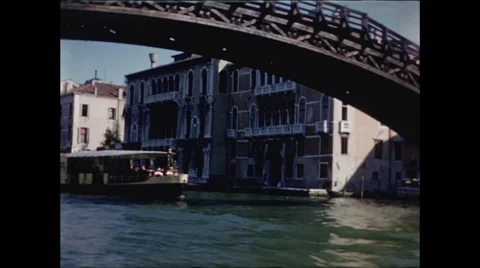 Venice Under Bridge Pass Water Taxi 1957 Video stock 48080671