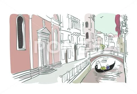 Venice vector illustration water channel isolated sketch Stock Illustration