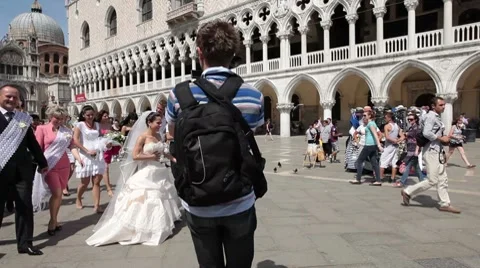 Venice Wedding St Marks Square P HD 1073 Stock Footage 7486537