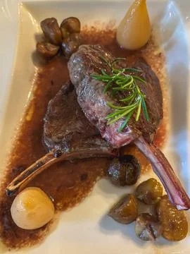 Venison chops in wine reduction Stock Photos