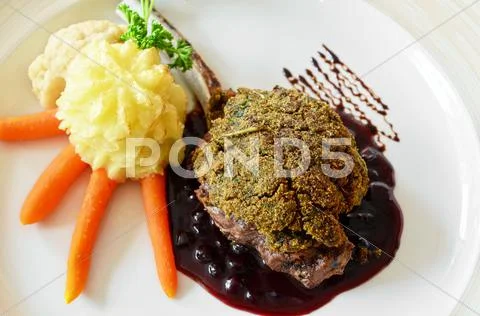Venison with whortleberry sause Stock Photos