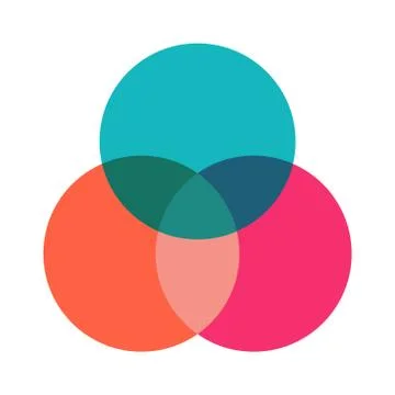Venn diagram maths vector, Negative space, color modern icon - isolated on wh Stock Illustration