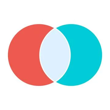 Venn diagram maths vector, Negative space, color modern icon - isolated on wh Stock Illustration