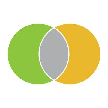 Venn diagram maths vector, Negative space, color modern icon - isolated on wh Illustrazione stock