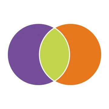 Venn diagram maths vector, Negative space, color modern icon - isolated on wh Stock Illustration