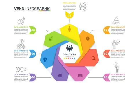 Venn Infographic Diagram with Data Analytics Workflow and Business Process 库存插图