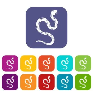 Venomous snake icons set flat 스톡 일러스트