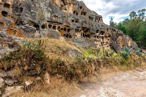 Ventanillas de Otuzco Peruvian archaeological site, cemetery in the rock Stock-Fotos