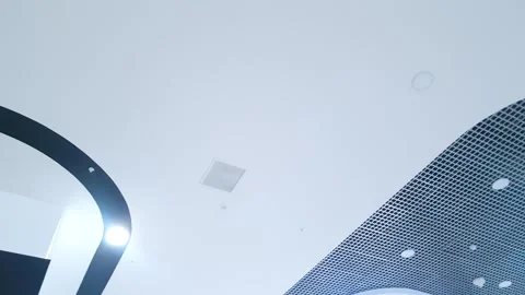 Ventilated ceiling in the building. Ceiling with LEDs in the room. Video stock 302171243