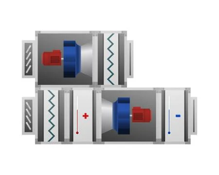 Ventilating installation with heating and cooling air. Stock Illustration