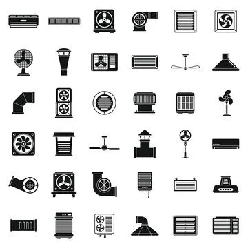 Ventilation air icons set, simple style Stock Illustration
