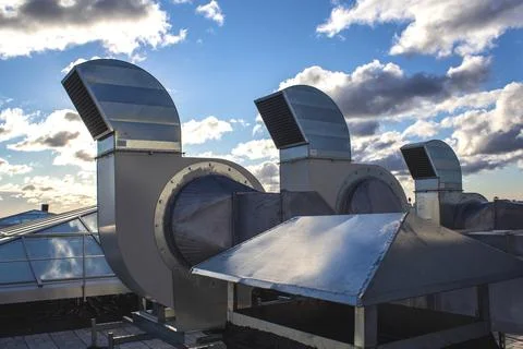 Ventilation and air conditioning system installed on the roof of an office bu Stock Photos