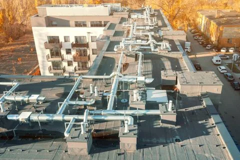 Ventilation and air conditioning system on the roof of the house. View from a Stock-Fotos