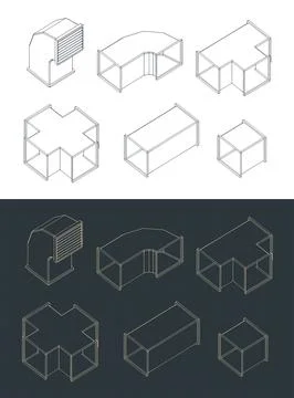 Ventilation duct network elements isometric blueprint set Ilustración de archivo