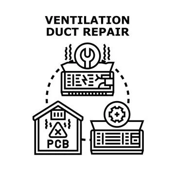 Ventilation duct repair vector concept providing indoor air quality service Stock Illustration