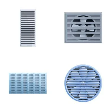 Ventilation extractor icons set cartoon vector. Wall electric extractor air fan Stock Illustration