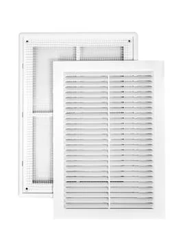 Ventilation grate isolated on a white background. Rectangular shape. Material Stock Photos