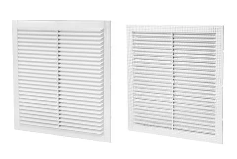 Ventilation grate isolated on a white background. Square shape. Material pl.. Stock Photos
