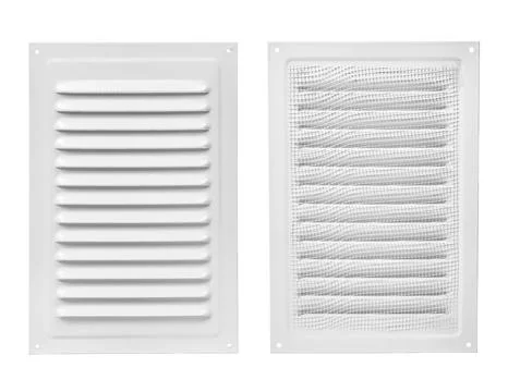 Ventilation grate isolated on a white background. Rectangular shape. Materi.. Stock Photos