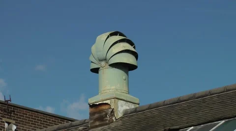 Ventilation green cowl tile roofline deep blue sky Stock Footage 48360284