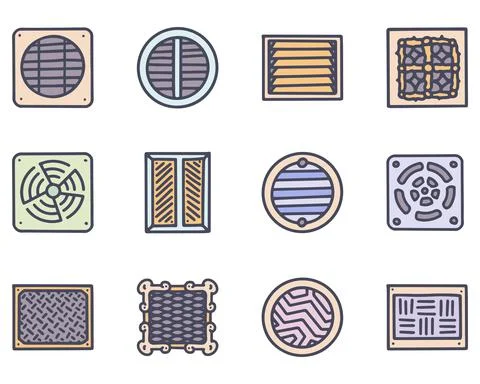 Ventilation grid color vector doodle simple icon set Ilustración de archivo