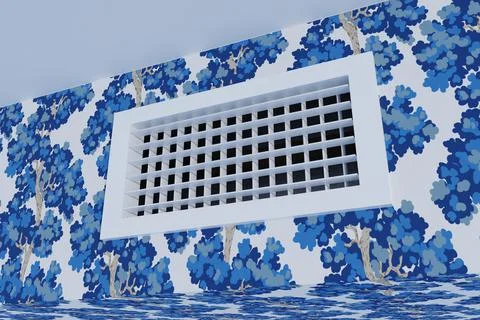 Ventilation grill on the background of a wall with a pattern. 3d Stock Illustration