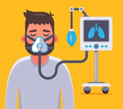 Ventilation of the lungs with a sick coronavirus. Stock Illustration