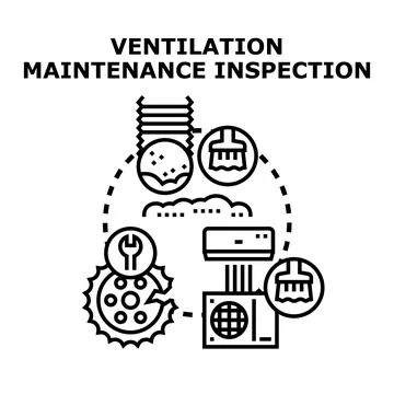 Ventilation maintenance inspection concept with line icons illustrating air c Ilustración de archivo
