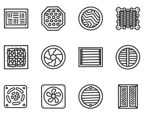 Ventilation panel line vector doodle simple icon set Stock Illustration