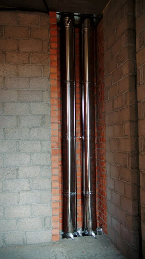 Ventilation Pipes Installed Between Brick Walls Stock Footage 296755434