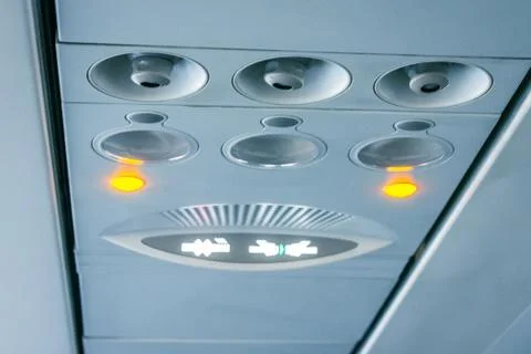 Ventilation system in the aircraft and warning lights Stock Photos