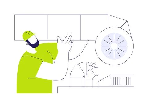 Ventilation system installation abstract concept vector illustration. Illustrazione stock