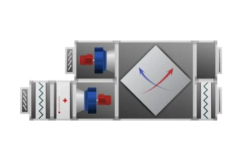Ventilation system with recuperator for comfort. Stock Illustration