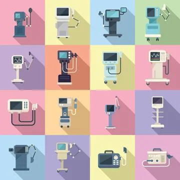 Ventilator Medical Machine icons set flat . Air ventilator Stock Illustration