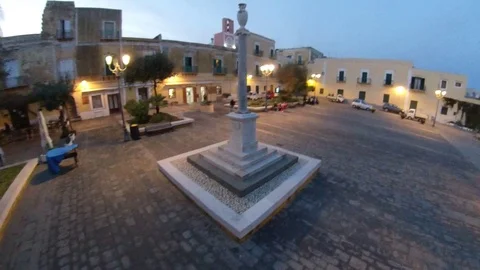 Ventotene the main square in a winter dusk 360 effect Stock Footage 120742790