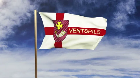 Ventspils flag with title waving in the wind. Looping sun rises style Stock-Footage 48588087
