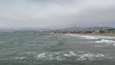 Ventura Beach Ocean Waves Cloudy Sky (4K) Stock Footage 252712734