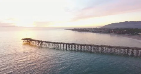 Ventura, CA pier at sunset Stock Footage 143658382