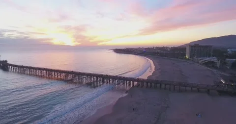 Ventura, CA pier at sunset Stock Footage 143659057