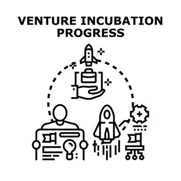 Venture incubation progress with developing startup concepts Stock Illustration